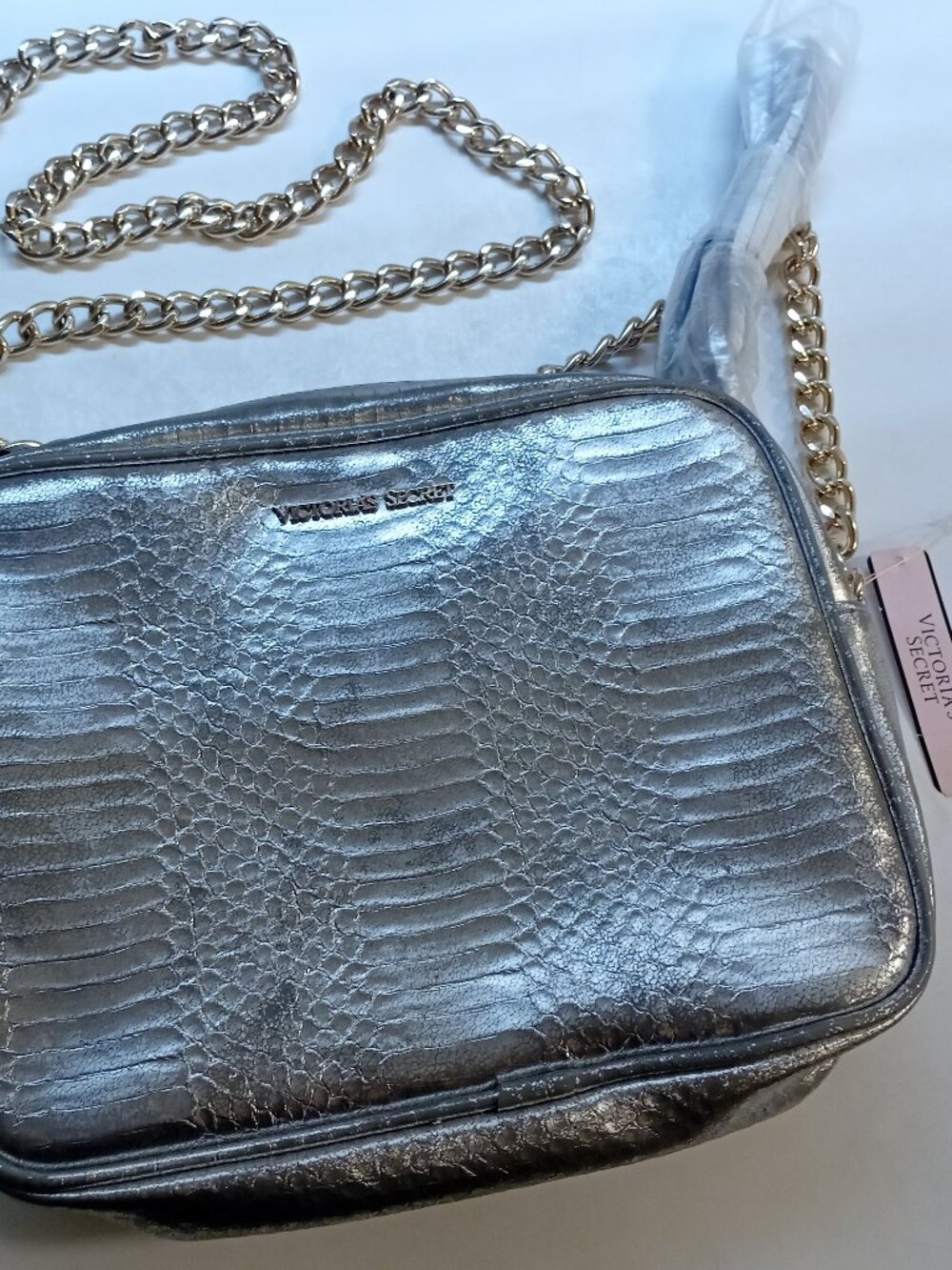 Victoria's Secret Metallic Silver Tassel Chain Strap Shoulder Crossbody Bag NWT